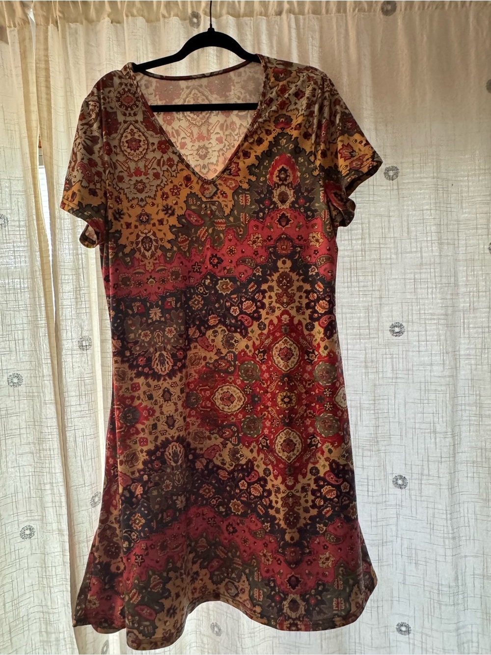 Boho Floral V-Neck Short Sleeve Dress - Red Multi